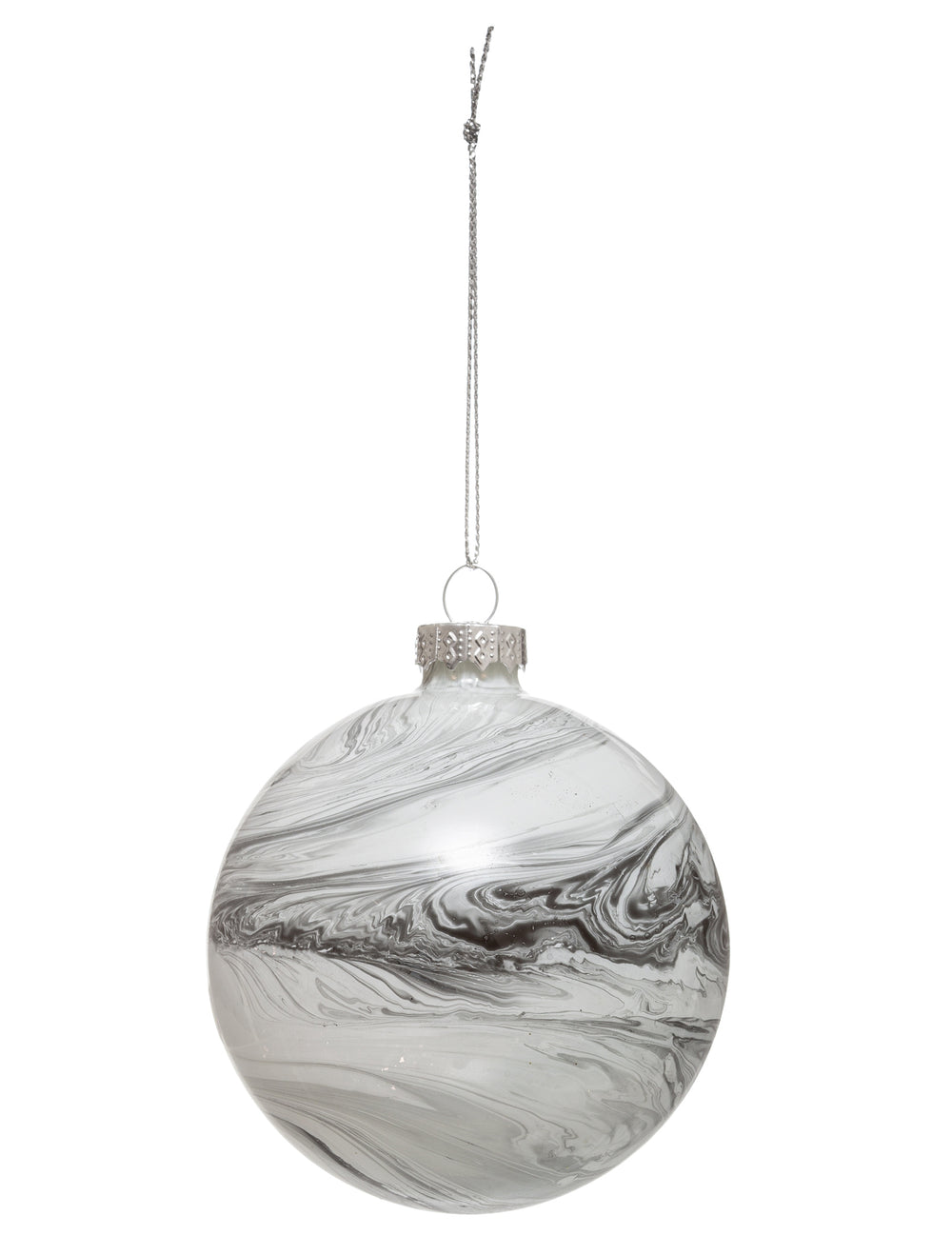 Boule de noël en verre effet marbre gris et blanc