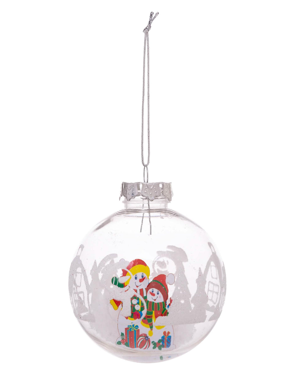 Bola de natal com personagens para árvore de natal transparente com bonecos de neve