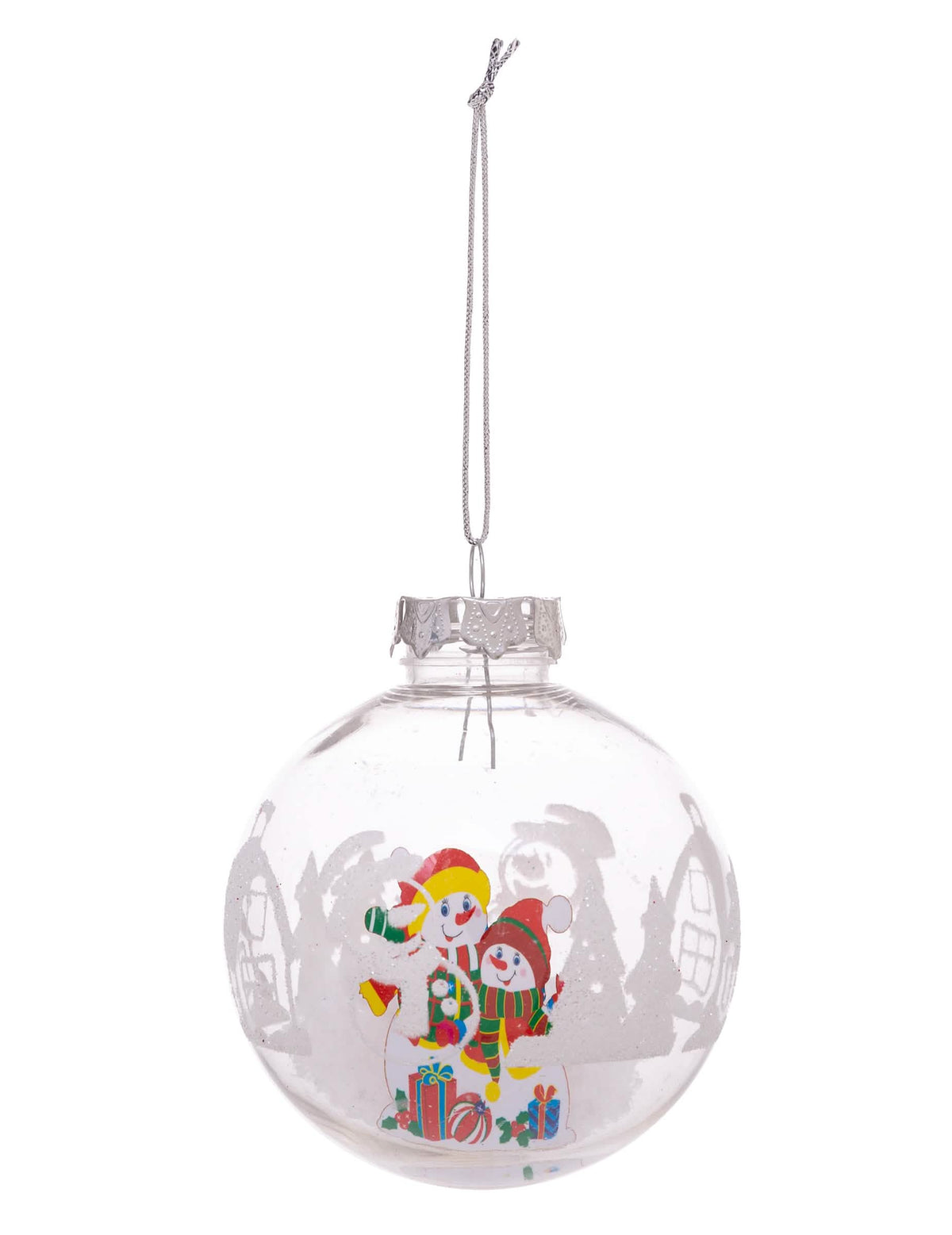 Bola de natal com personagens para árvore de natal transparente com bonecos de neve