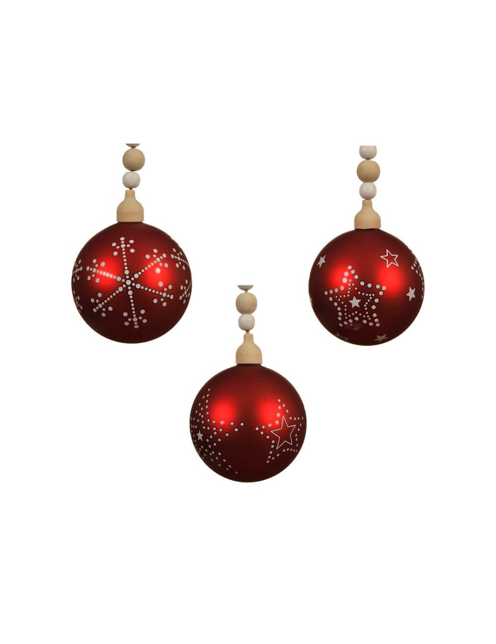 Bola de natal em vidro vermelho com motivos brancos e pérolas