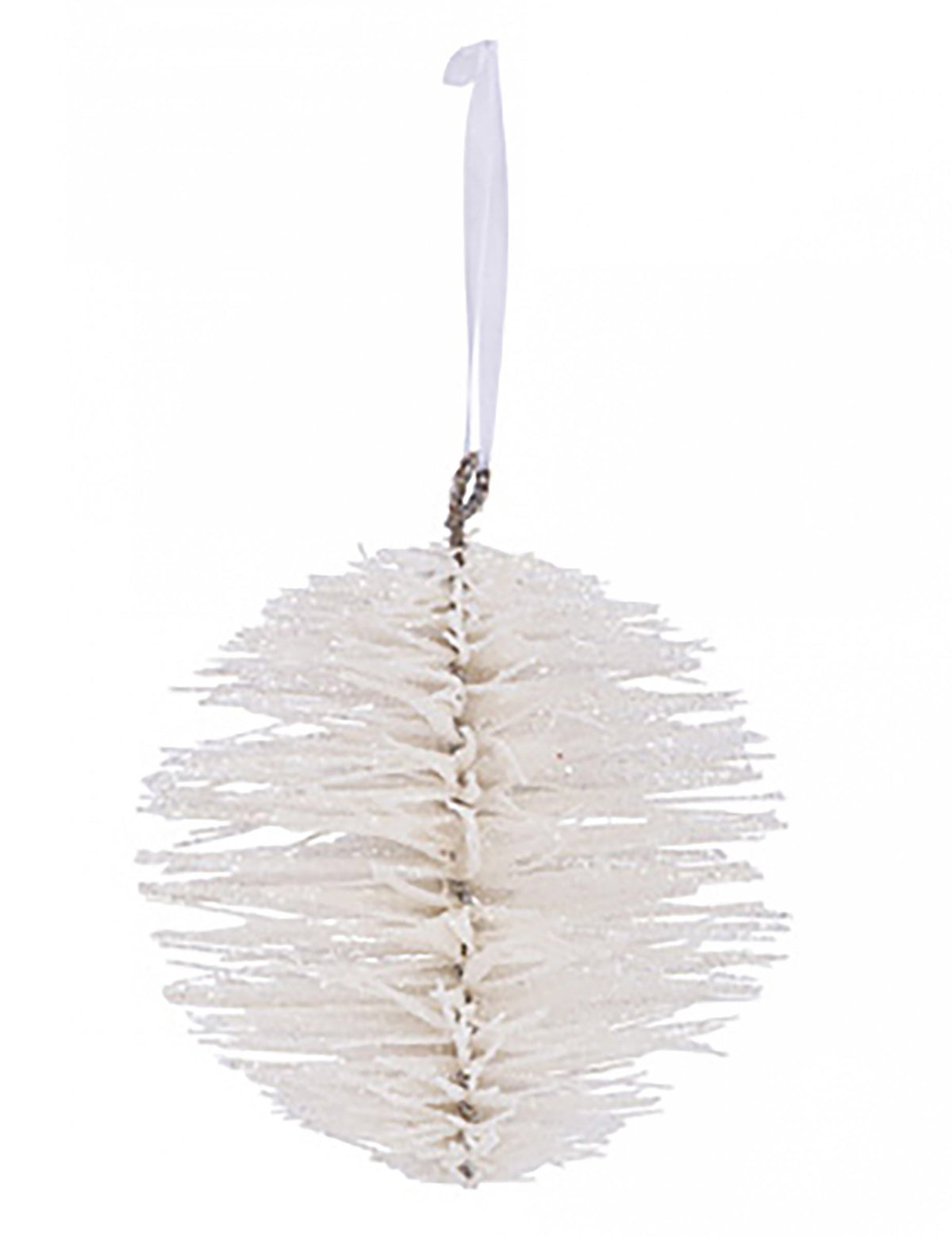 Boule de Noël effet branchages blanche pailletée