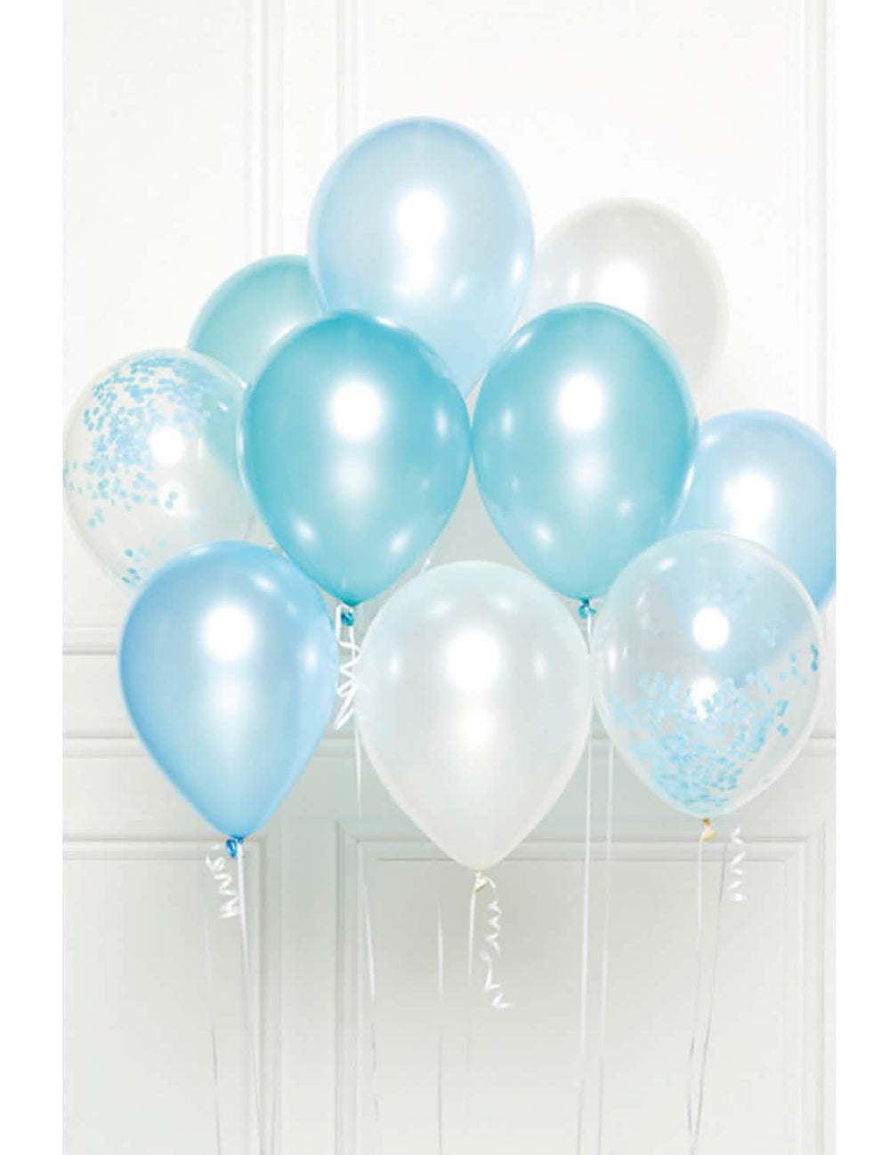 Bouquet de 10 balões em latex para decoração azul com confettis