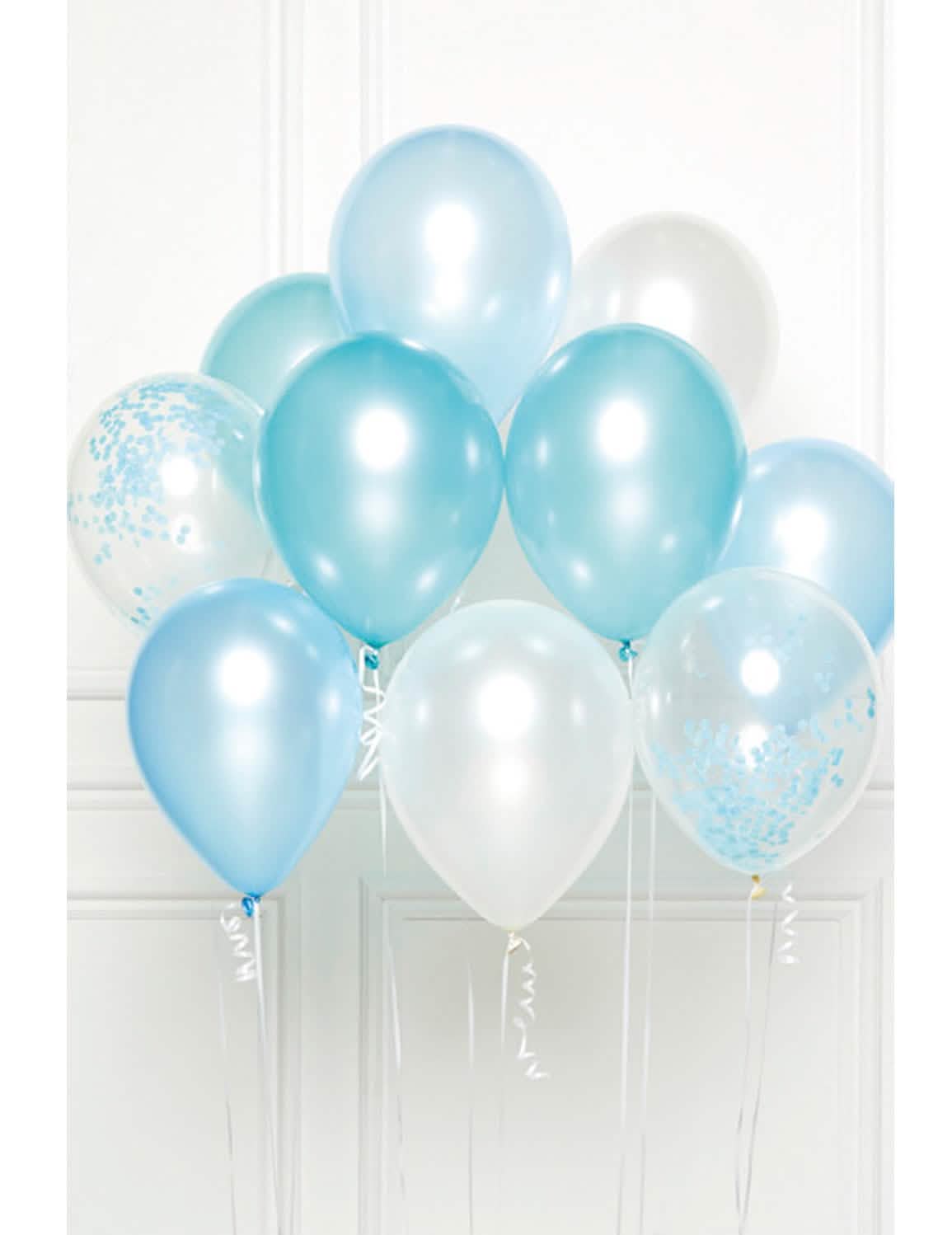 Bouquet de 10 balões em latex para decoração azul com confettis