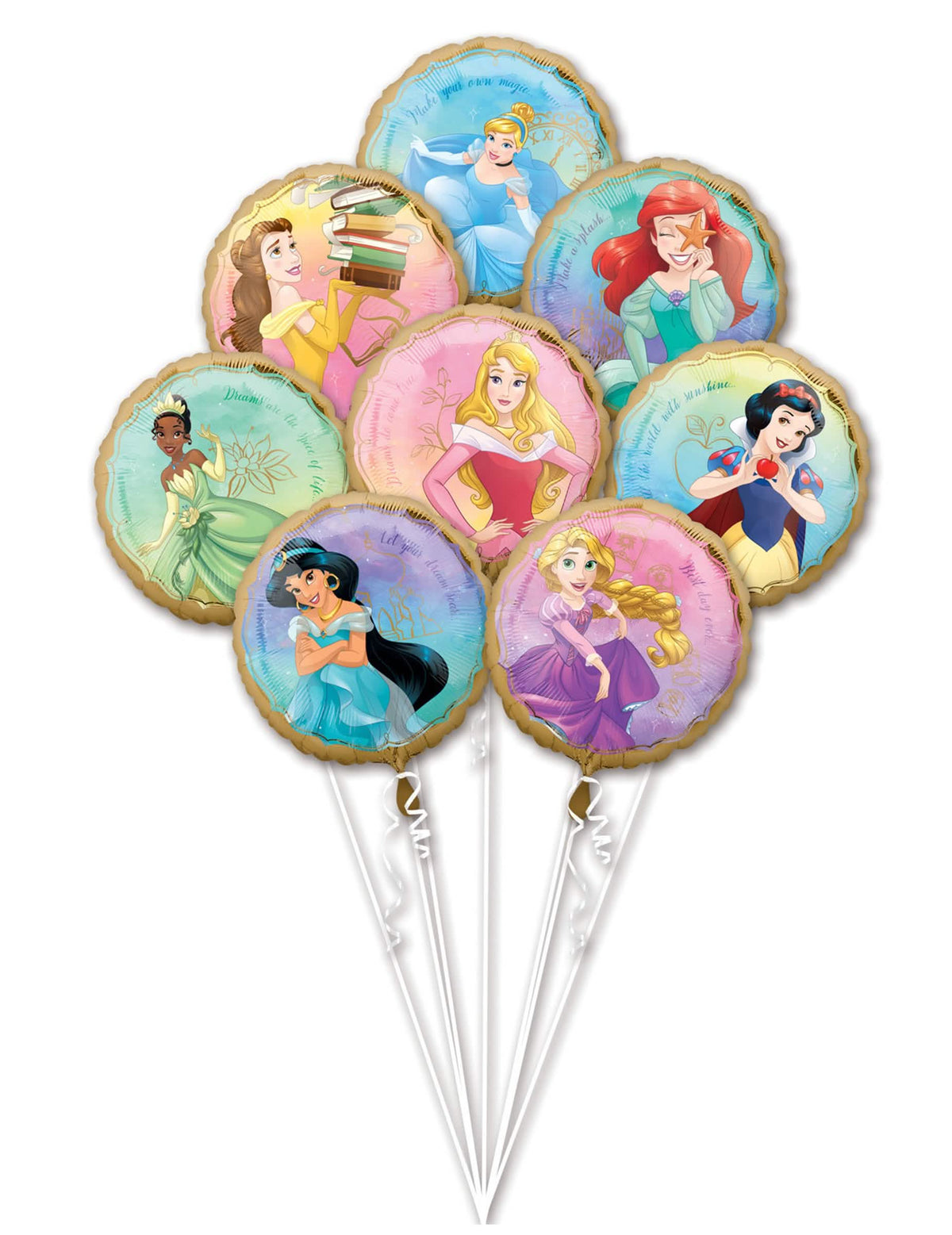 Bouquet de 8 balões de alumínio princesas Disney multicores