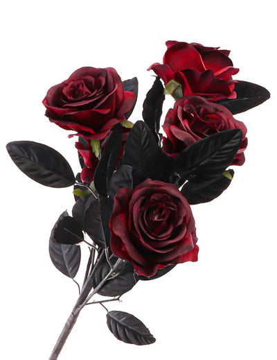 Ramo de 5 rosas bordeaux com folhas pretas 48 cm