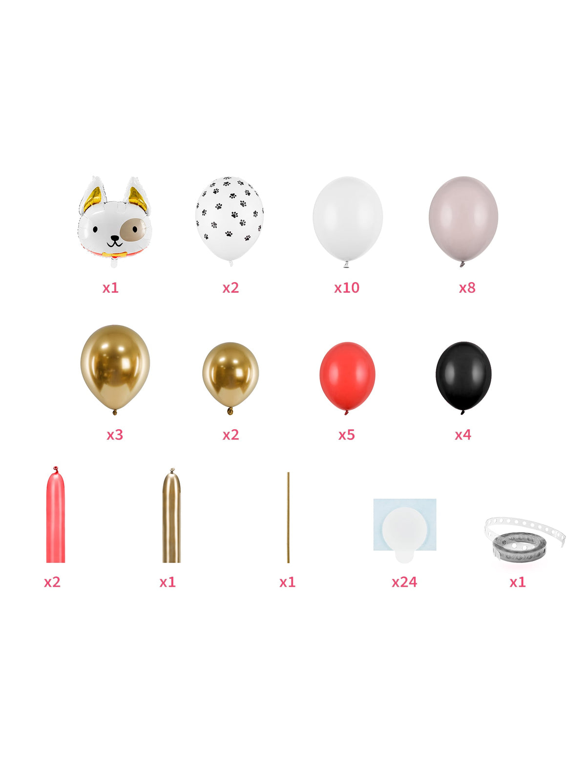 Détail du contenu du kit du bouquet de ballons chien