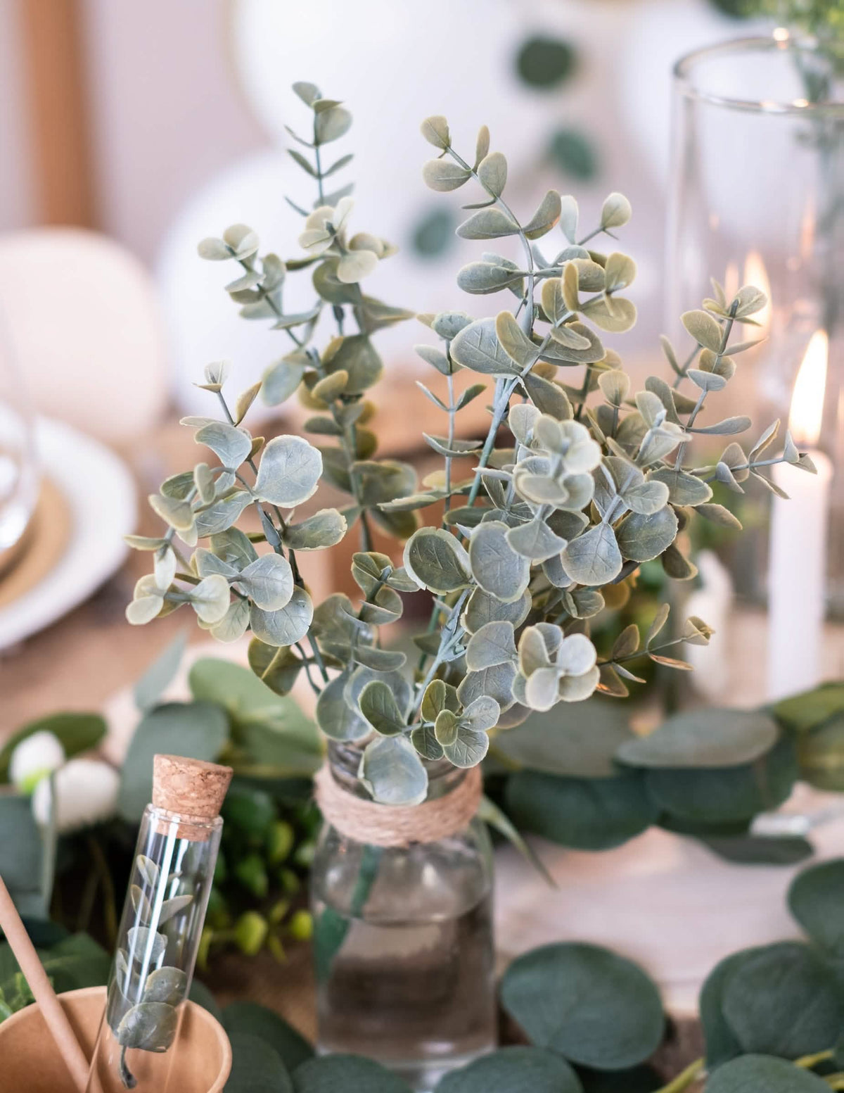 Encenação num frasco do ramo de folhas de eucalipto para decoração vegetal