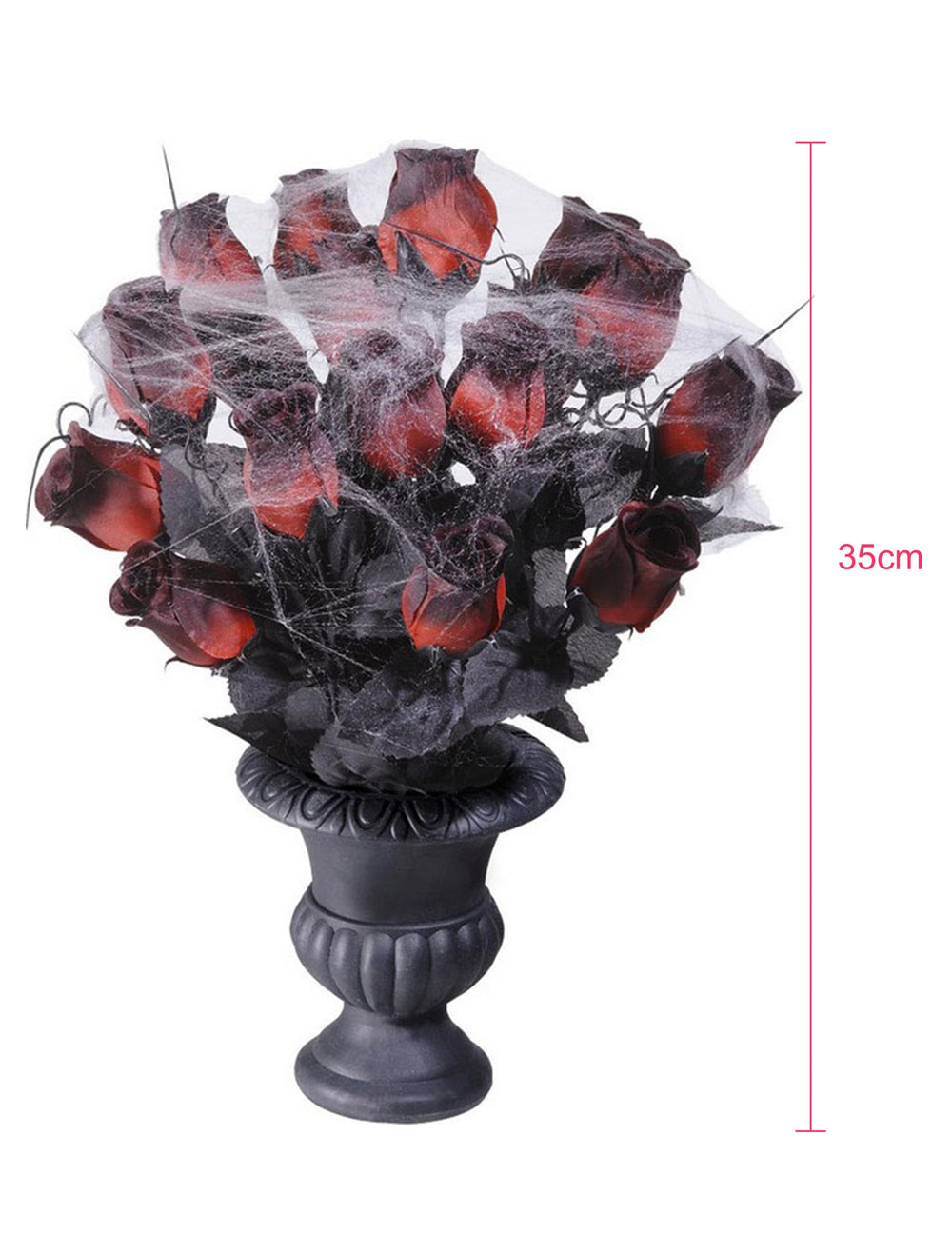 Dimensions du bouquet de roses rouges Halloween pour décoration avec toile d'araignée