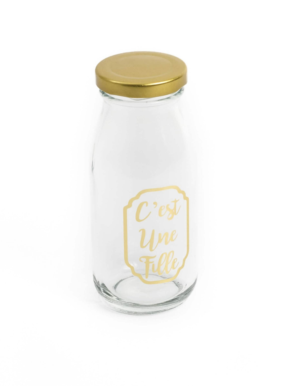 Garrafa candy bar É uma menina para baby shower em vidro e dourado