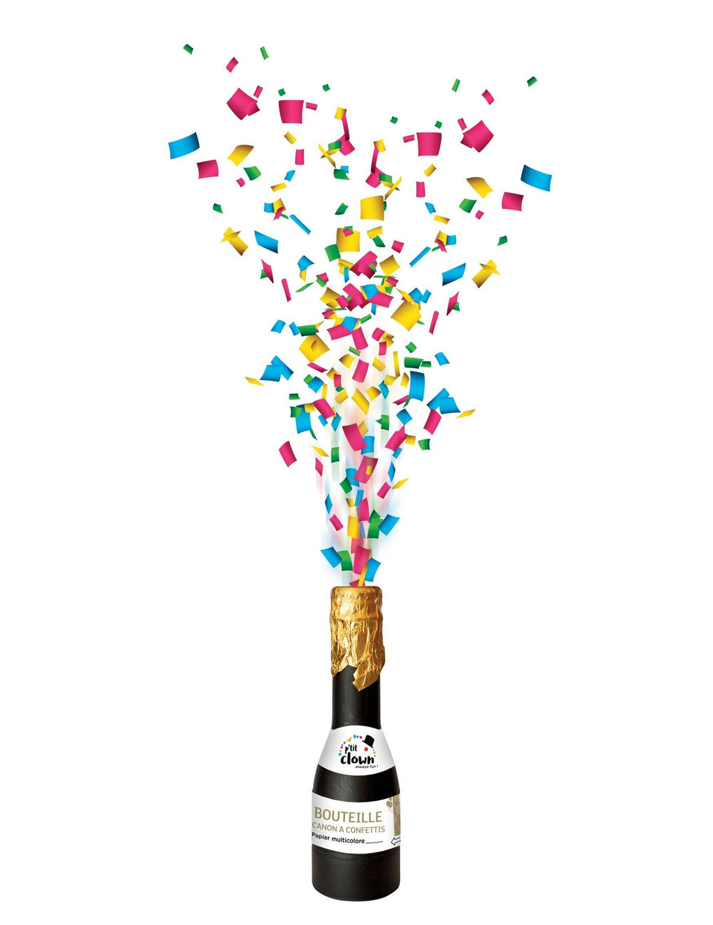 Bouteille canon à confettis multicolore en papier