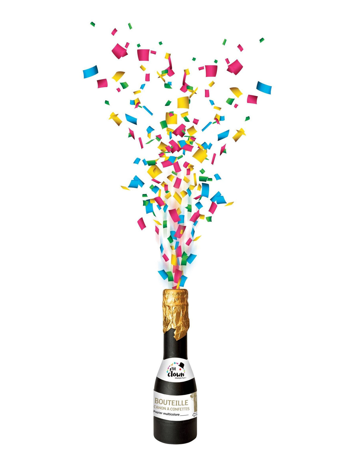 Bouteille canon à confettis multicolore en papier