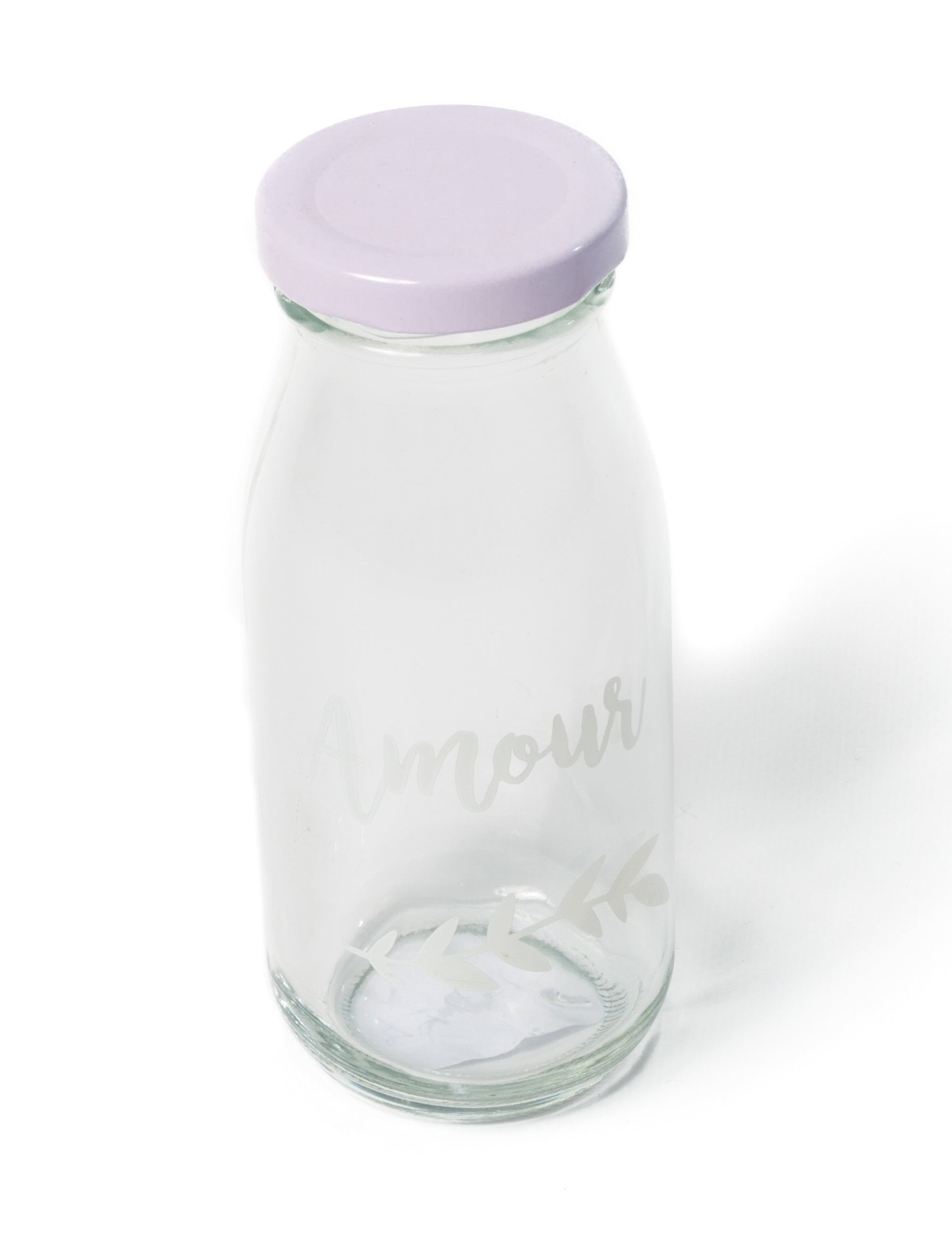 Bouteille en verre candy bar amour pour mariage avec bouchon lilas
