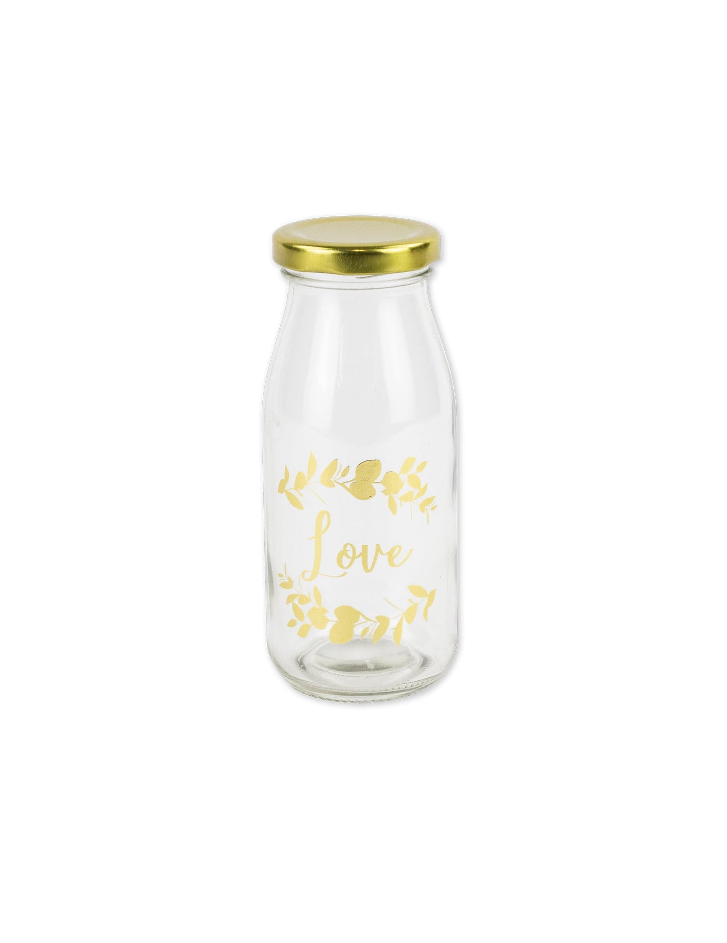 Garrafa de vidro candy bar amor motivos de fetos e tampa dourada 6 x 14 cm