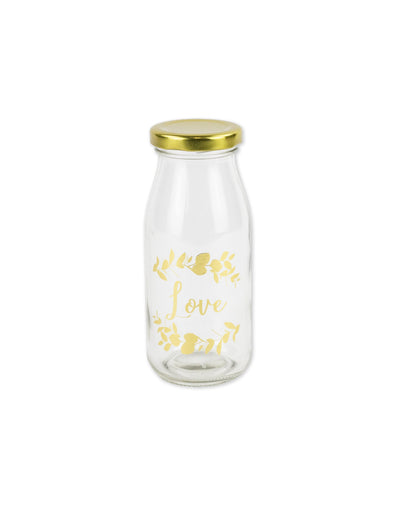 Garrafa de vidro candy bar amor motivos de fetos e tampa dourada 6 x 14 cm