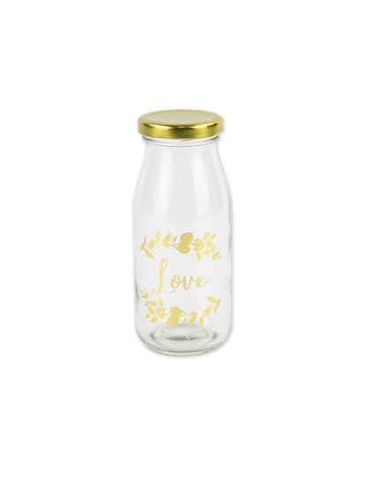 Garrafa de vidro candy bar amor motivos de fetos e tampa dourada 6 x 14 cm