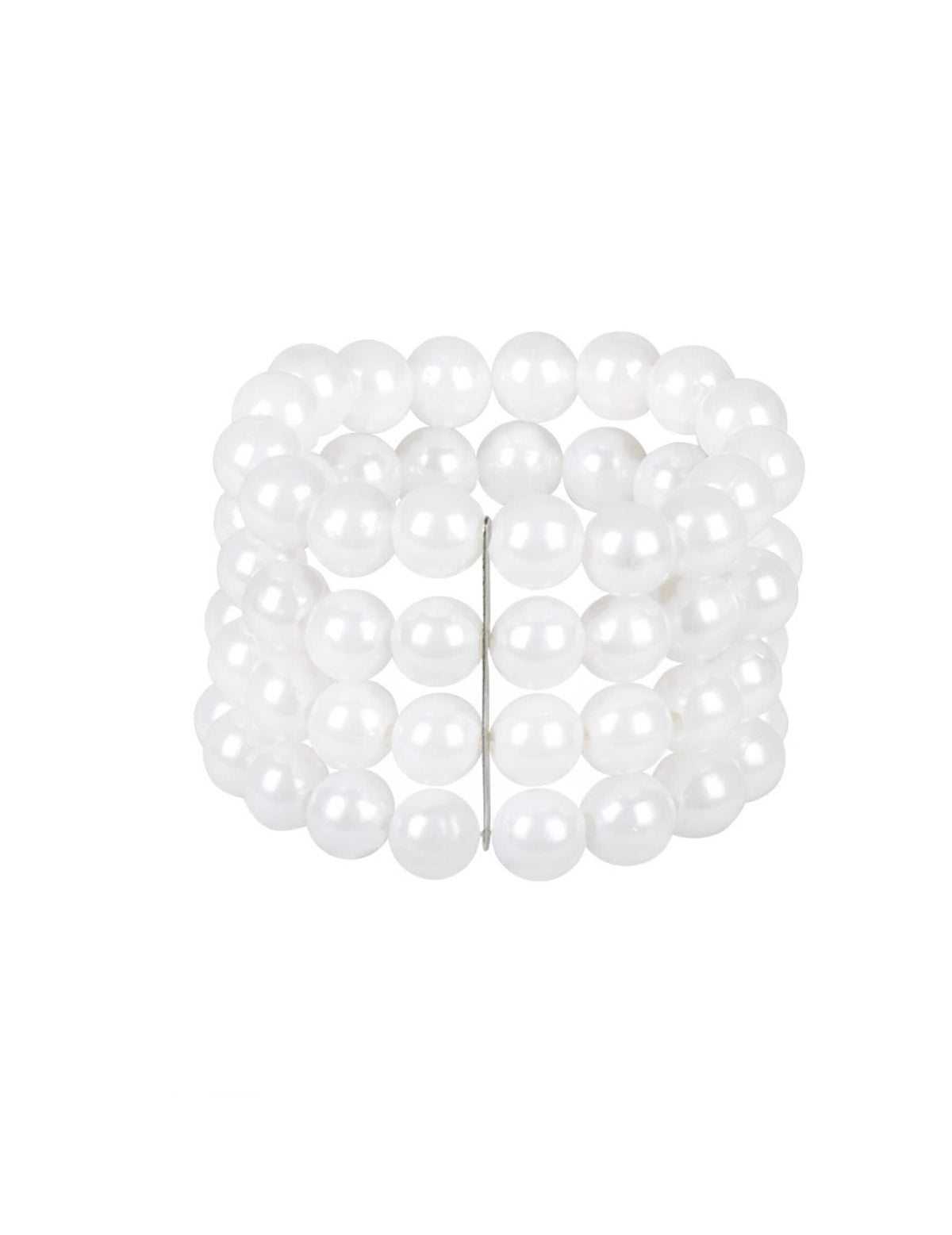 Vista de perfil da pulseira de pérolas brancas para mulher