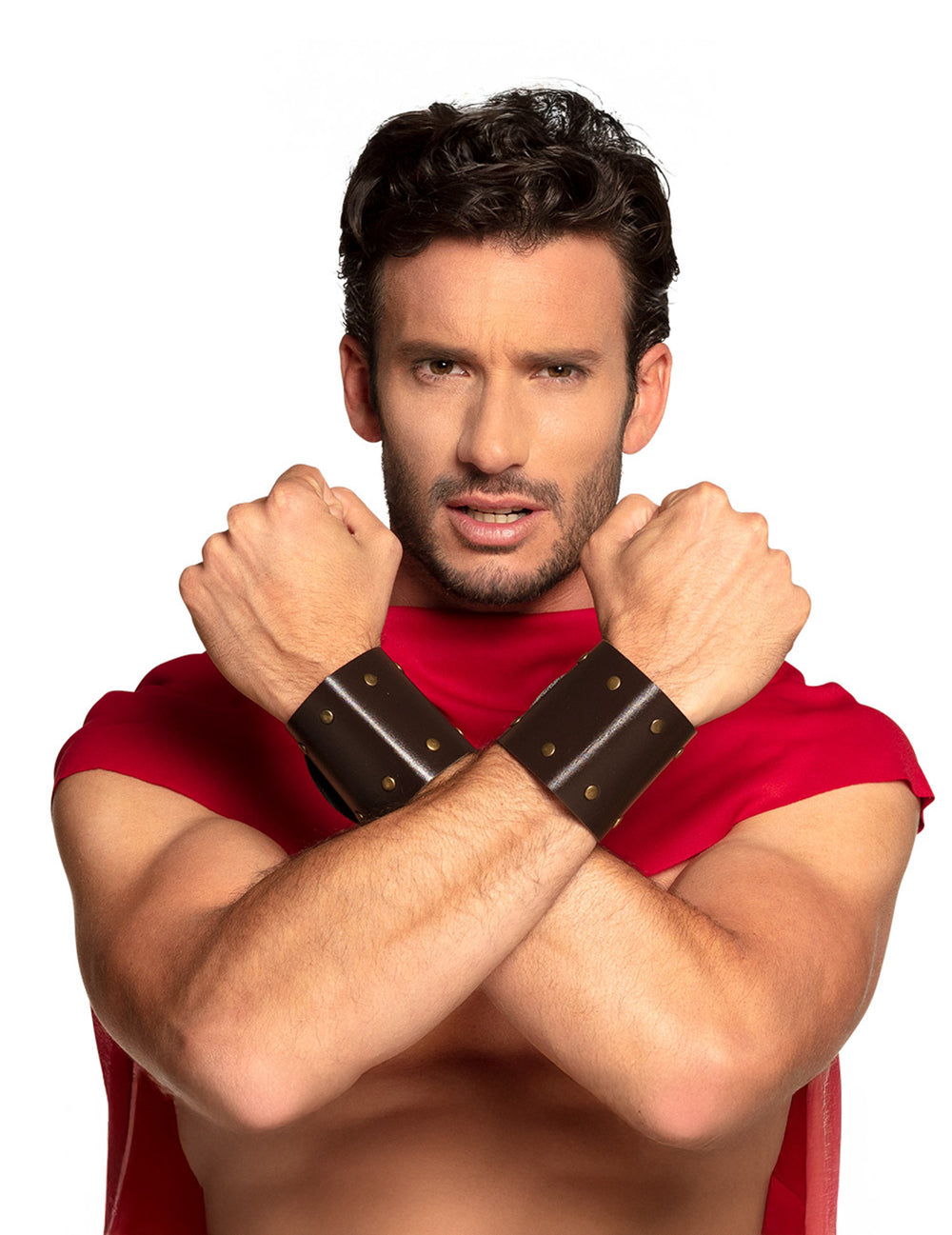 Bracelets de guerrier romain pour adulte marron avec clous dorés