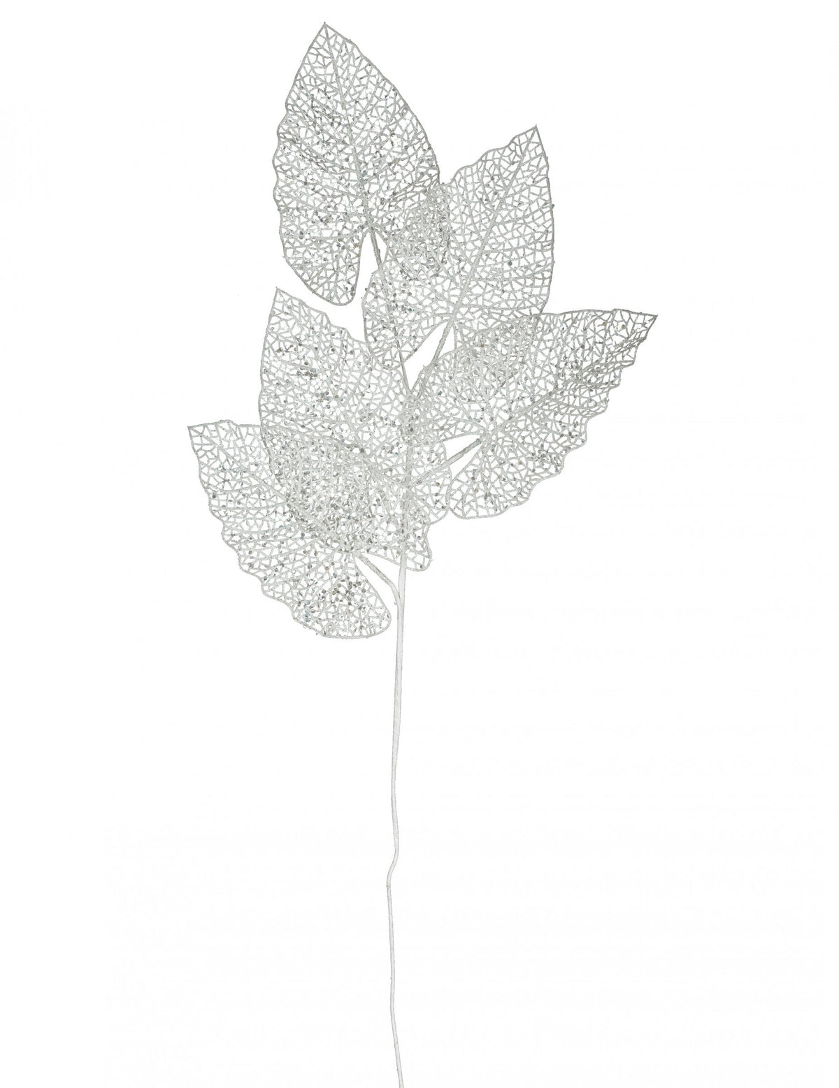 Branche décorative 5 feuilles pour fête blanche pailletée