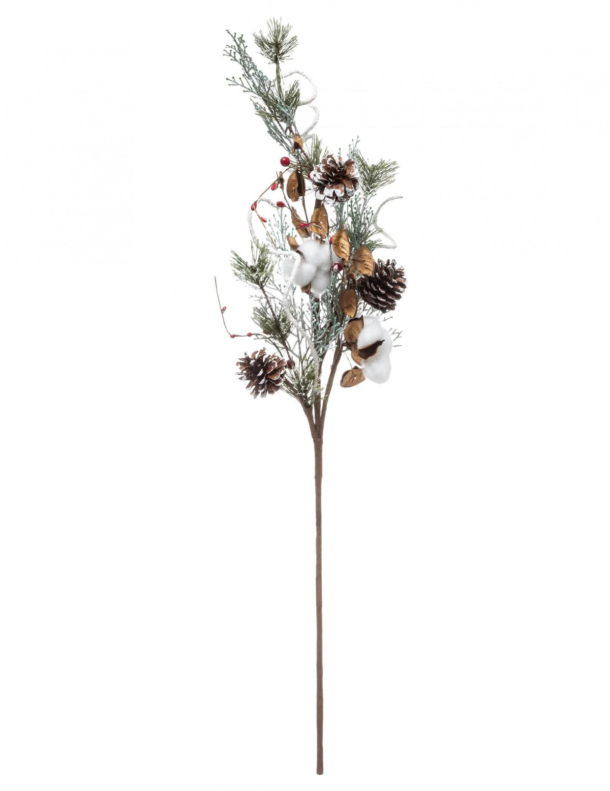 Branche naturelle pommes de pin et coton para decoração de natal castanho branco e dourado