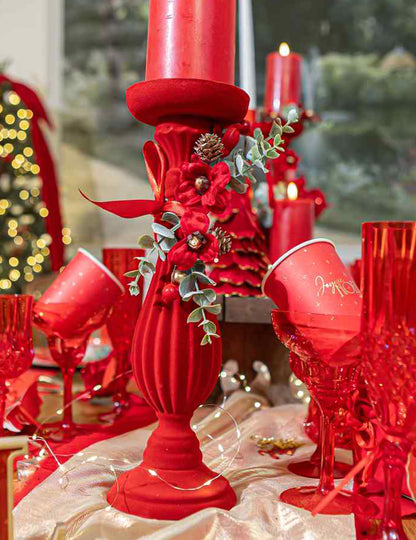 Ramo Elegance veludo vermelho verde e dourado 18,5 cm