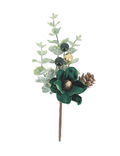 Ramo Elegância verde escuro e dourado 18 cm