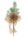 Branche décorative de Noël avec pomme de pin et ruban en jute à paillettes dorées