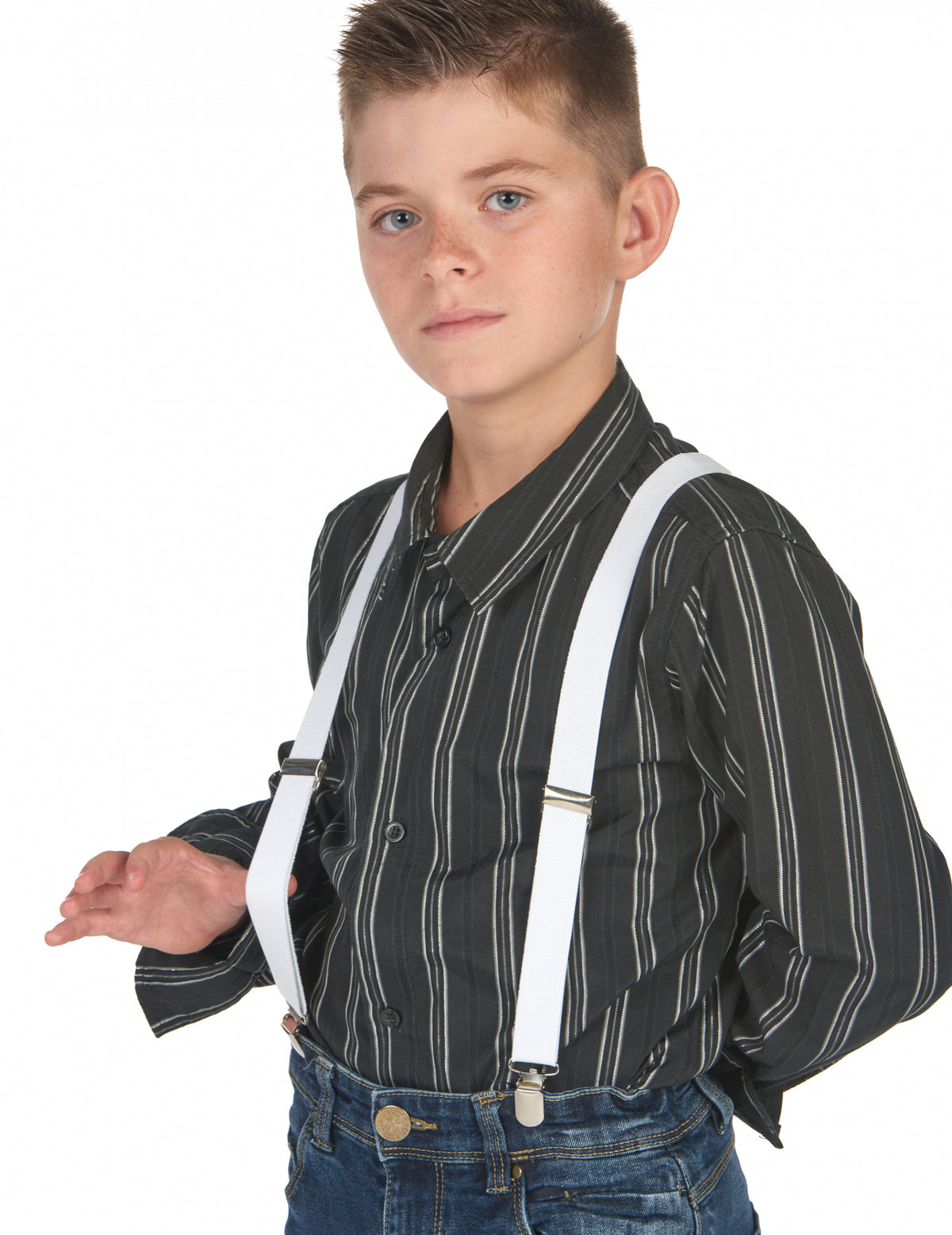 Vue de face des bretelles blanches pour enfant