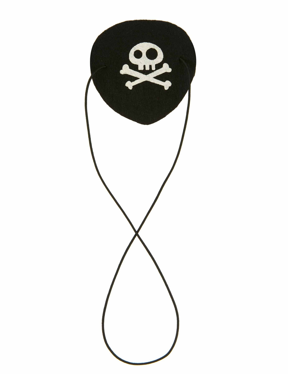 Cache oeil pirate pour adulte en feutrine noir avec tête de mort blanche