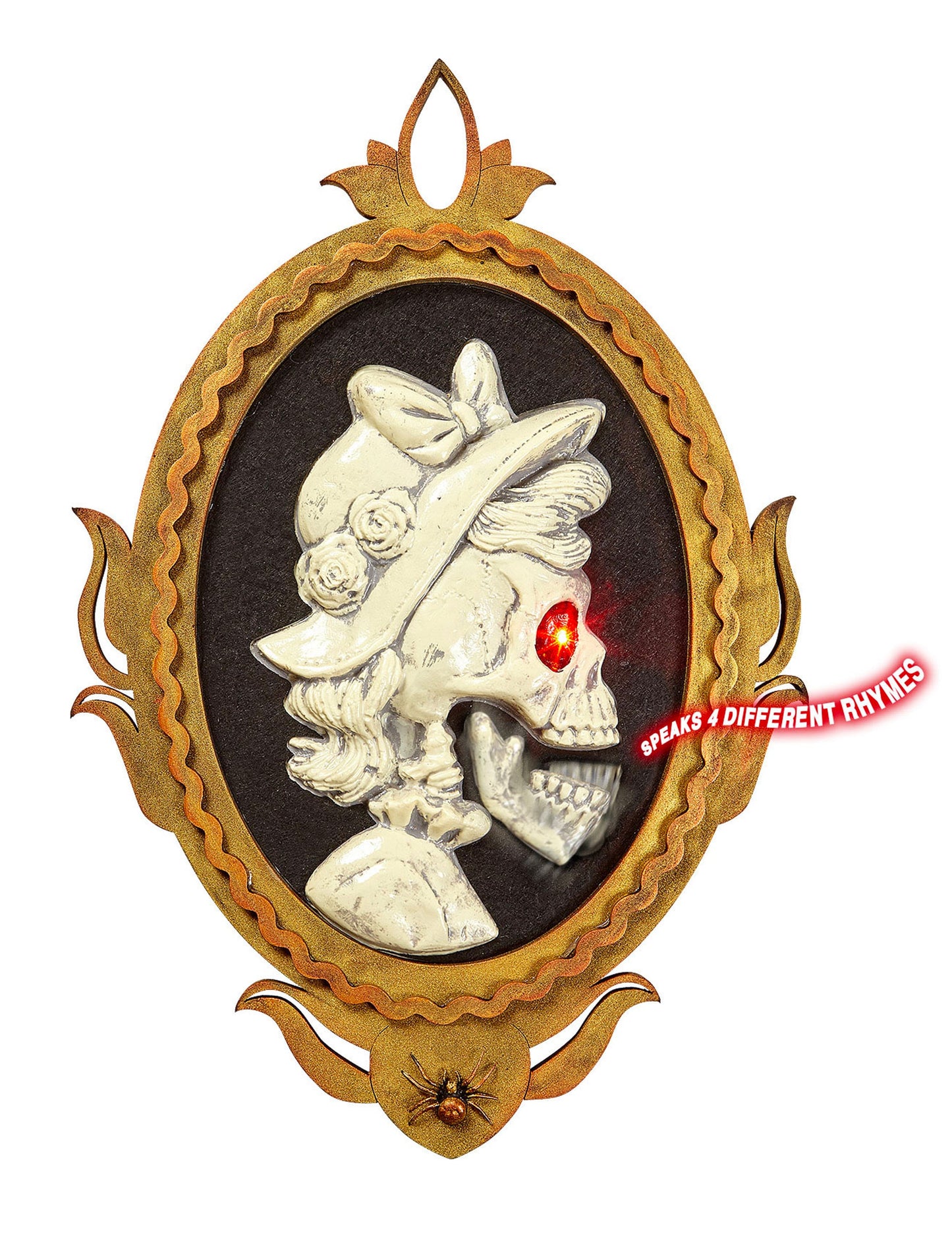 Cadre portrait dame squelette pour Halloween amovible et lumineux avec œil rouge et cadre doré