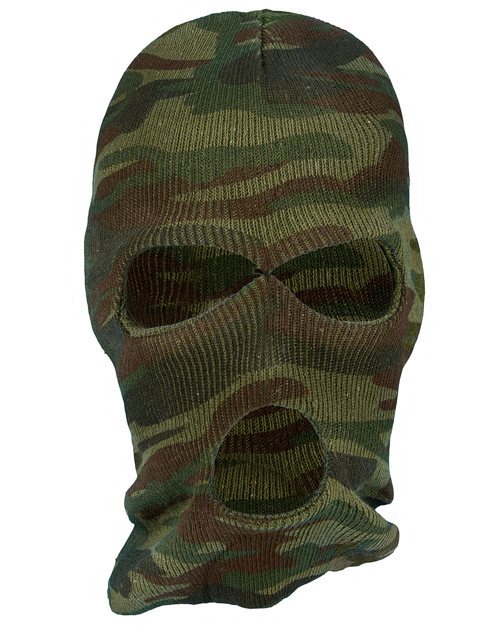 Cagoule camouflage pour adulte vert et marron avec trois ouvertures
