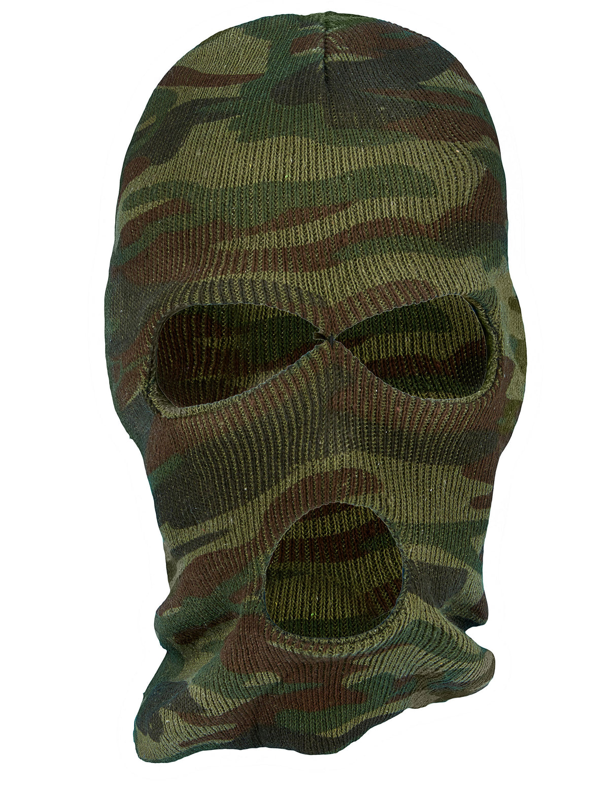 Cagoule camouflage pour adulte vert et marron avec trois ouvertures