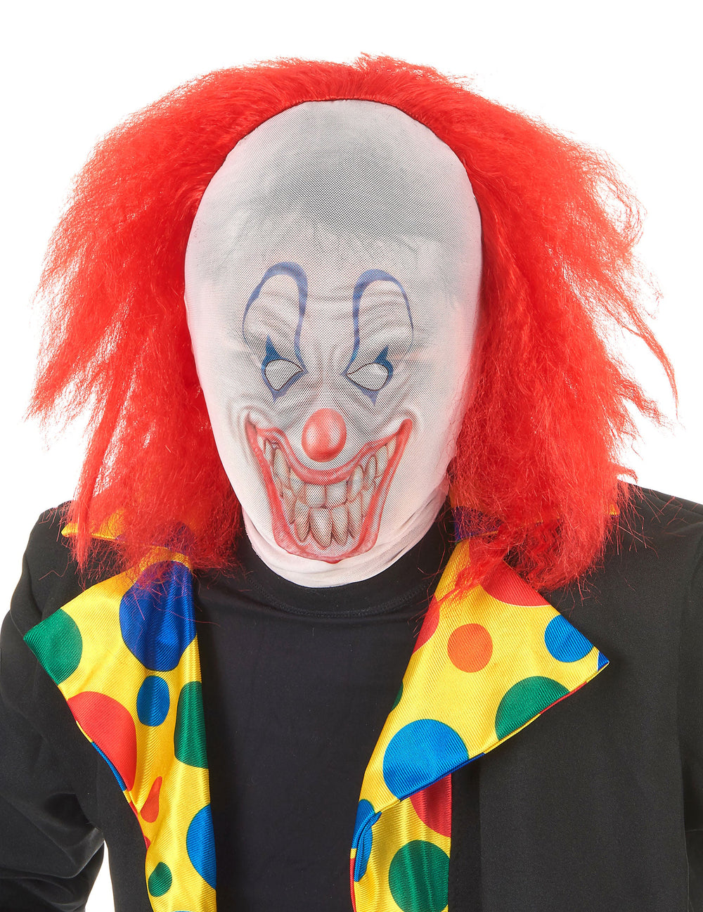 Cagoule de clown avec cheveux pour adulte rouge pour Halloween