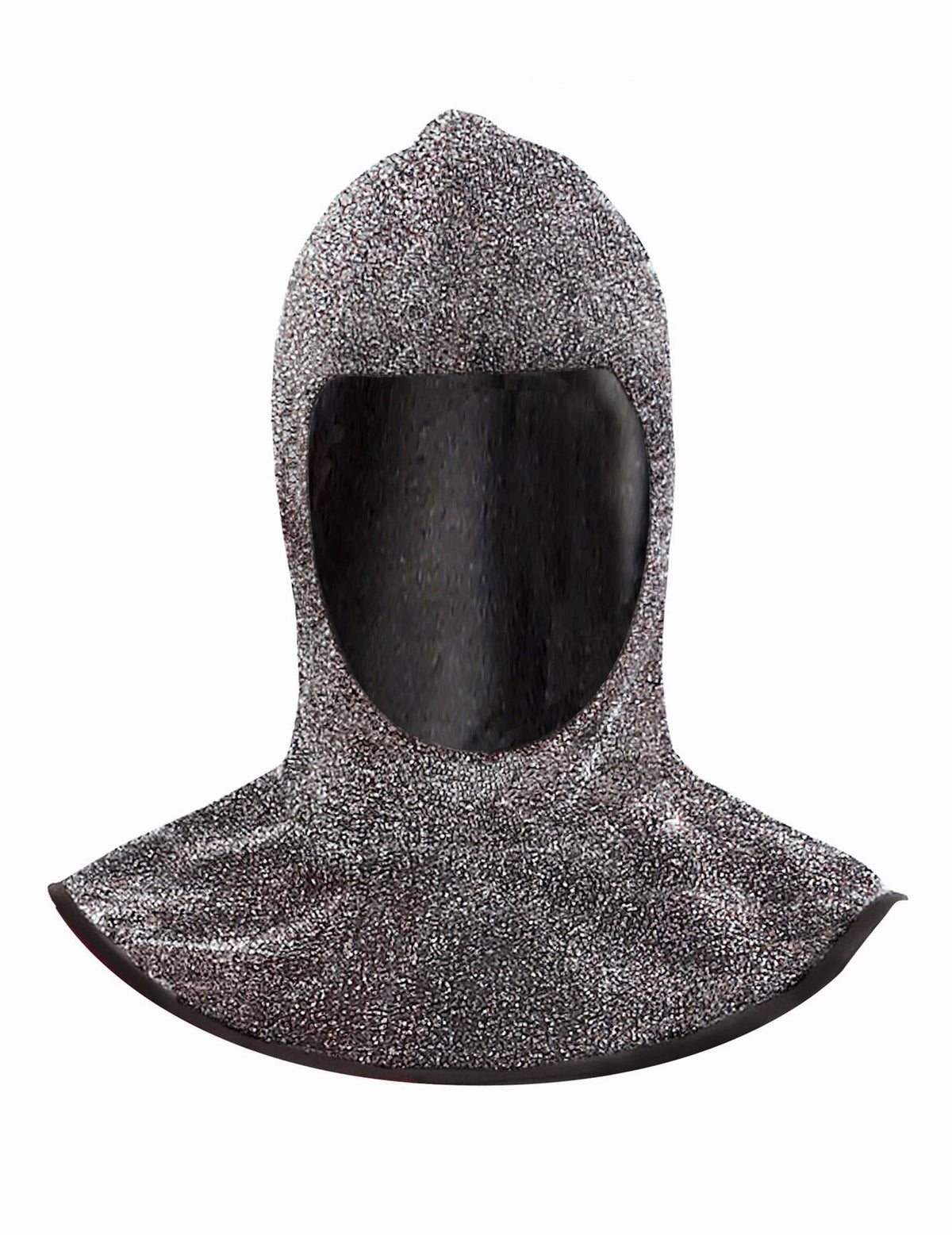 Vue de face de la cagoule médiévale effet cotte de maille
