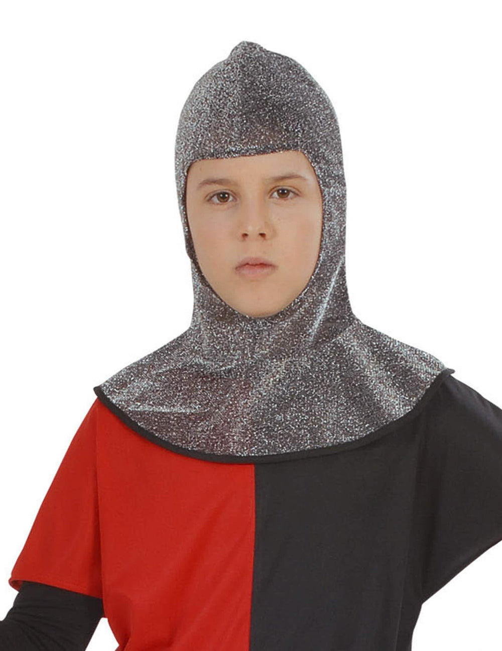 Cagoule medieval para criança prateada com efeito de cota de malha