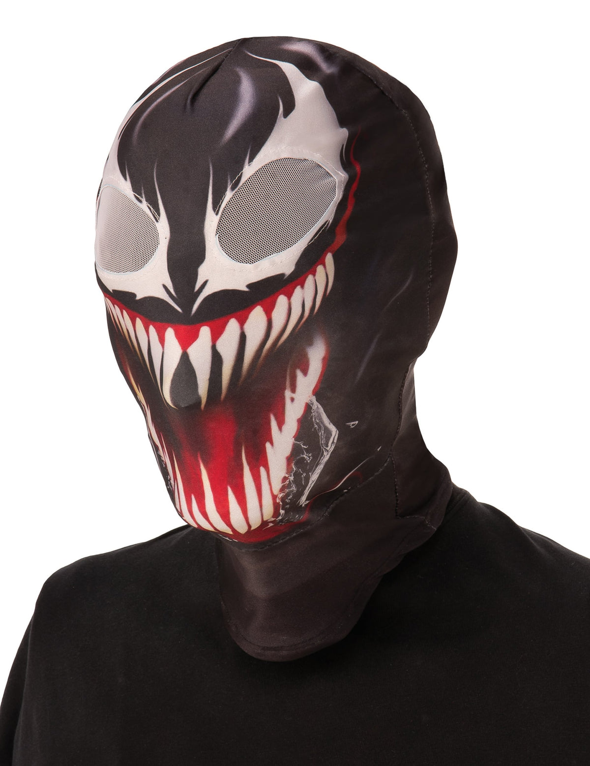 Cagoule Venom pour adulte noire aux dents acérées et grands yeux blancs