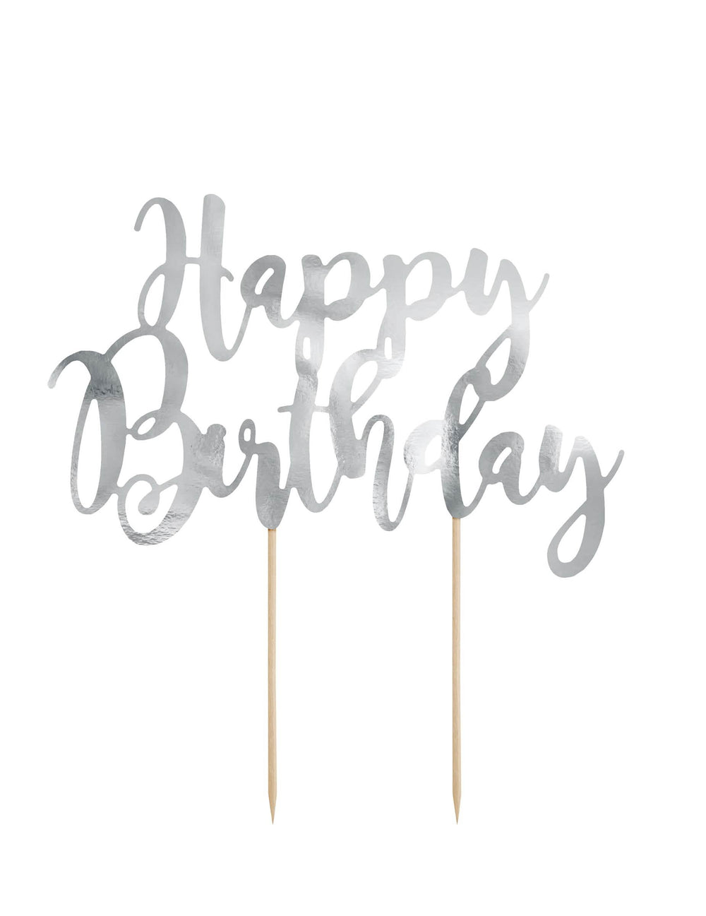 Topper para bolo feliz aniversário prateado metalizado