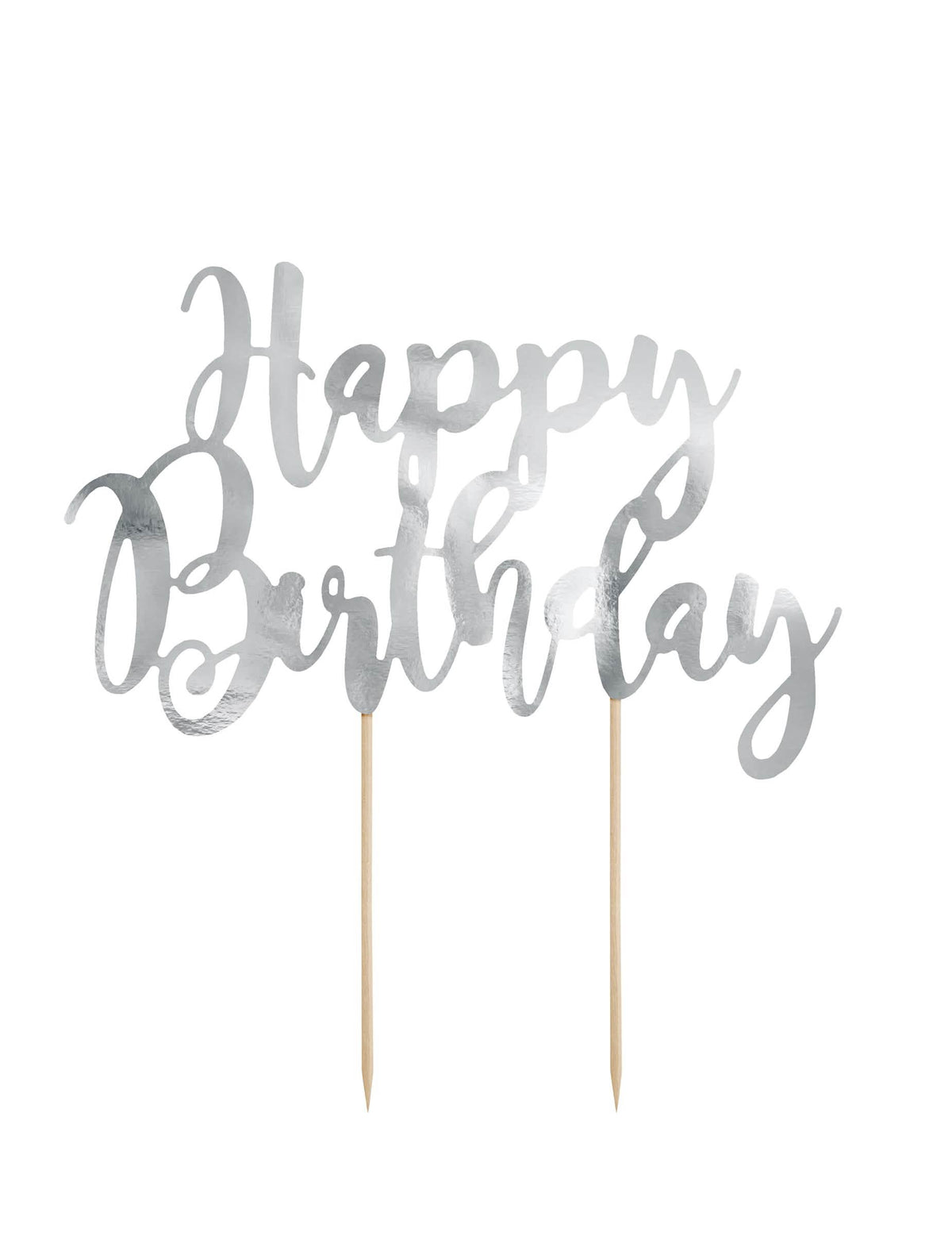 Topper para bolo feliz aniversário prateado metalizado