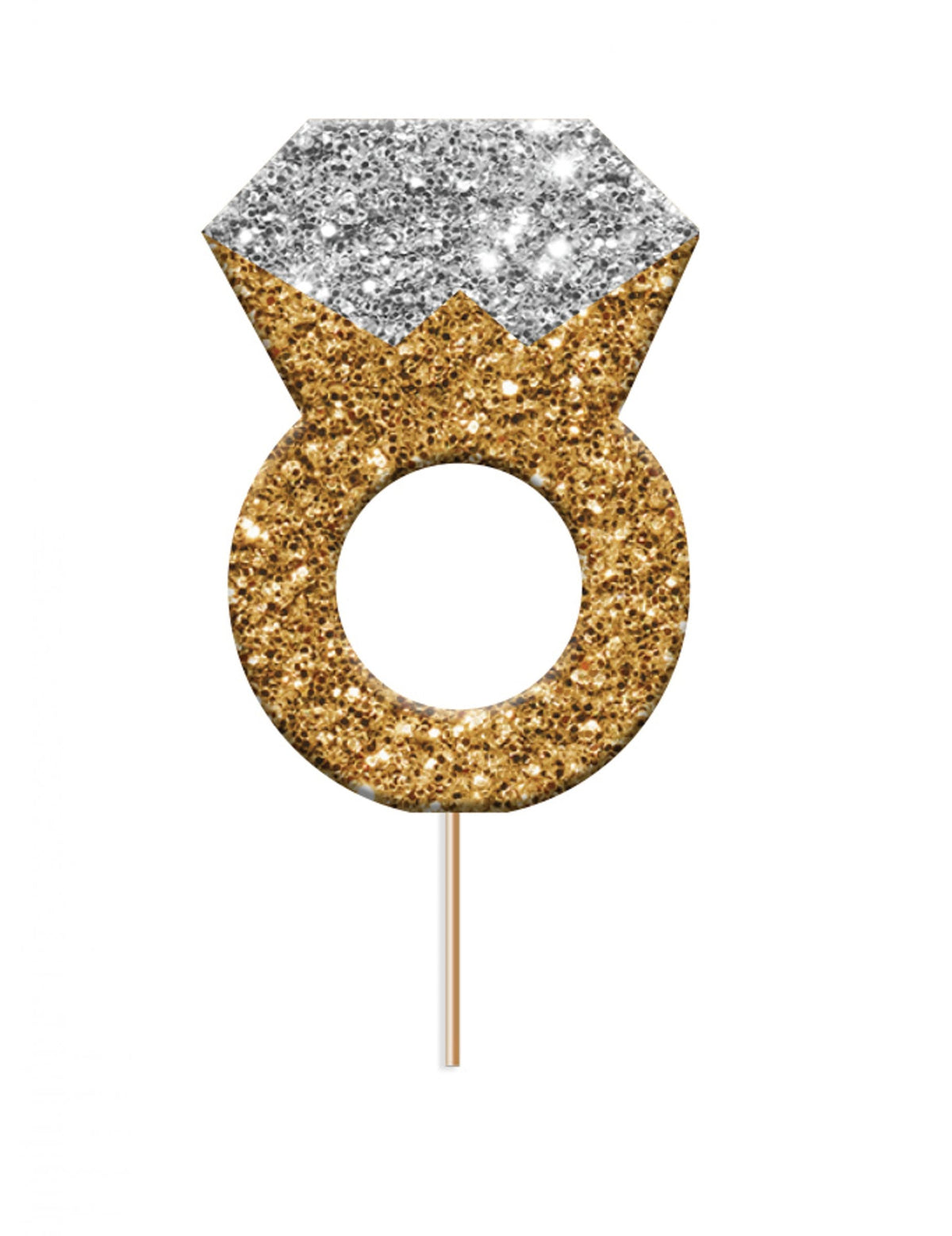 Cake topper bague de fiançailles pour fête or et argenté pailleté
