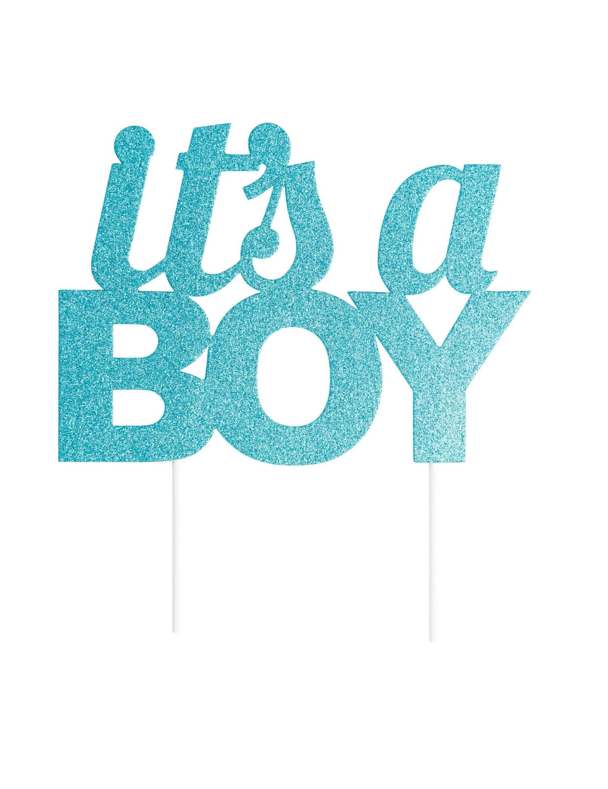 Cake topper é um menino para baby shower azul com paillettes