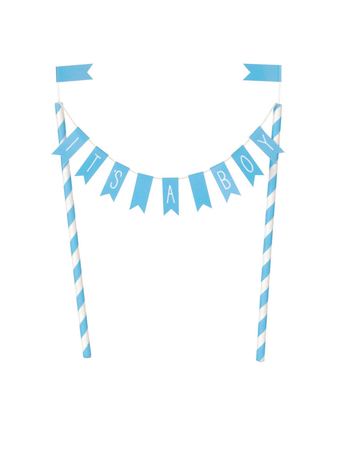 Cake topper It's a boy para baby shower azul com fanions e palhinhas às riscas