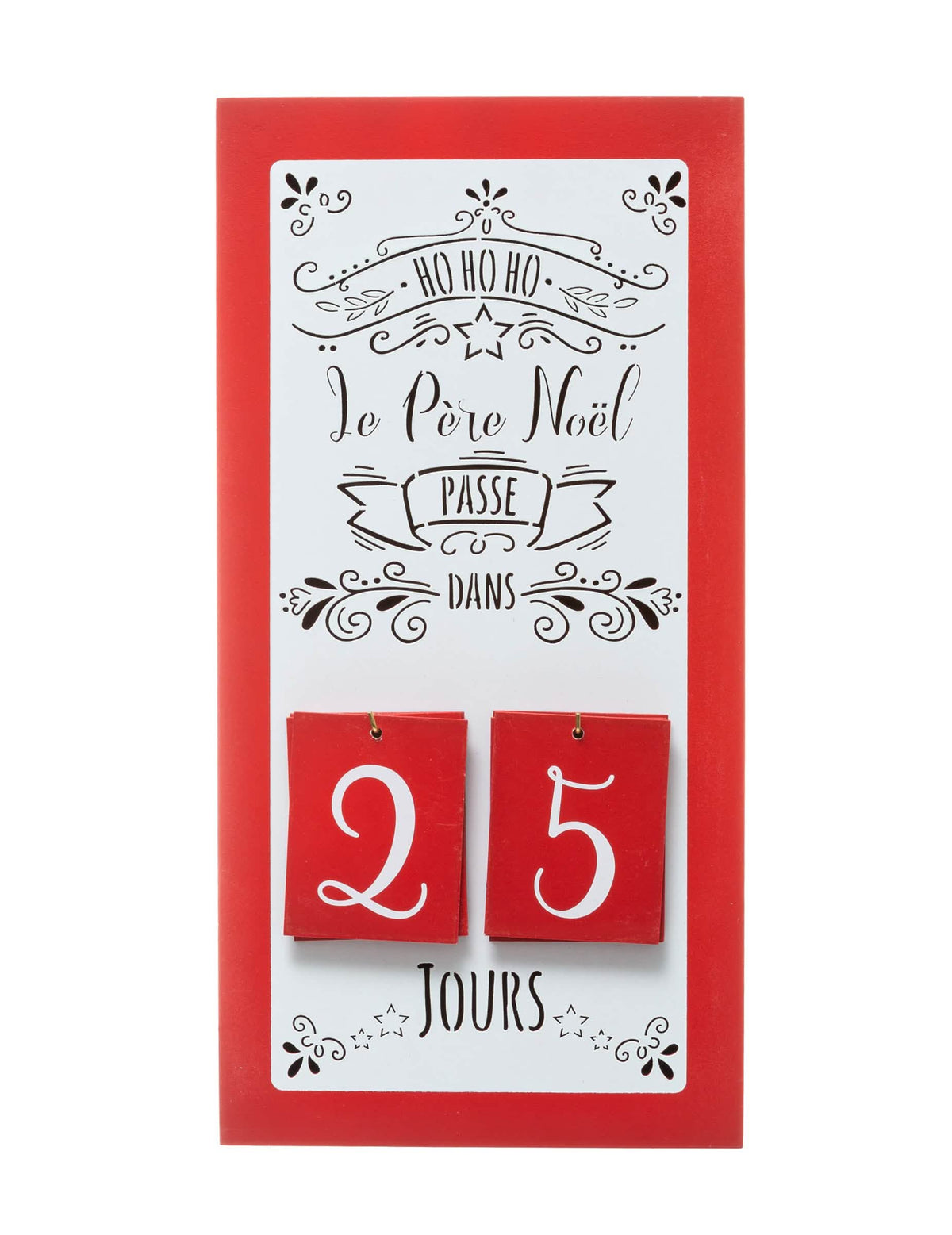 Calendário do advento em madeira pai natal vermelho e branco com contador