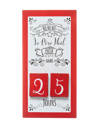 Calendrier de l'avent en bois Père Noël rouge et blanc avec compteur