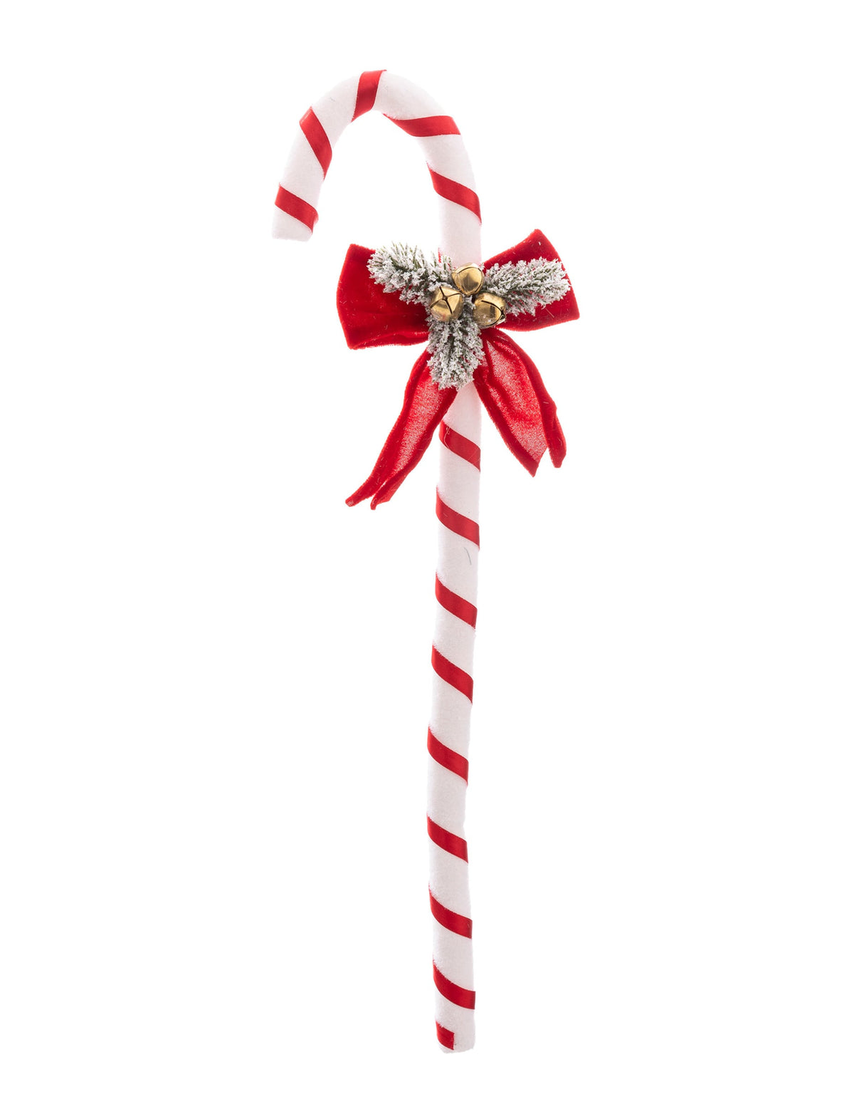 Canne à sucre de Noël rouge et blanche avec nœud et grelots dorés