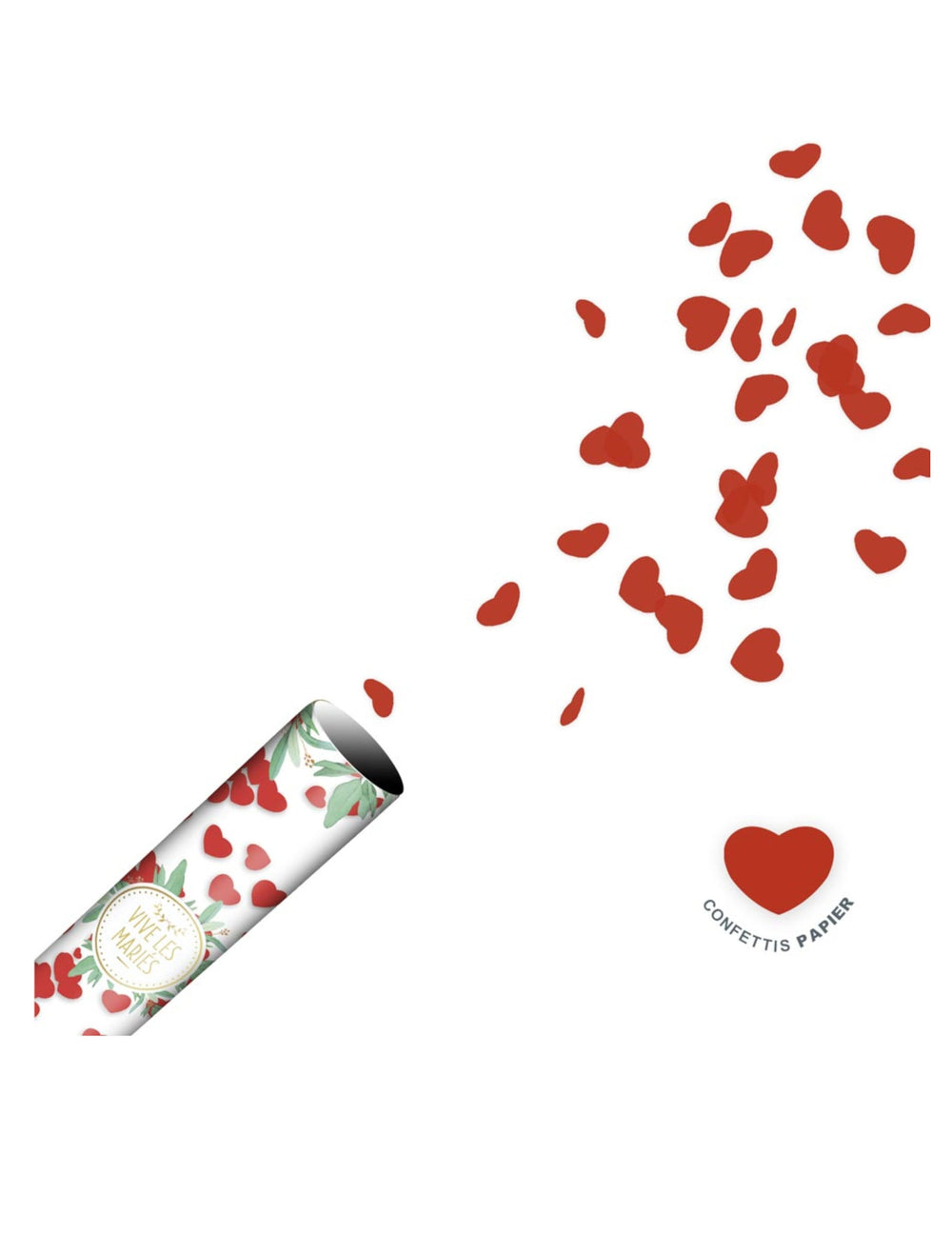 Canon à confettis cœurs rouges pour mariage rouge en papier