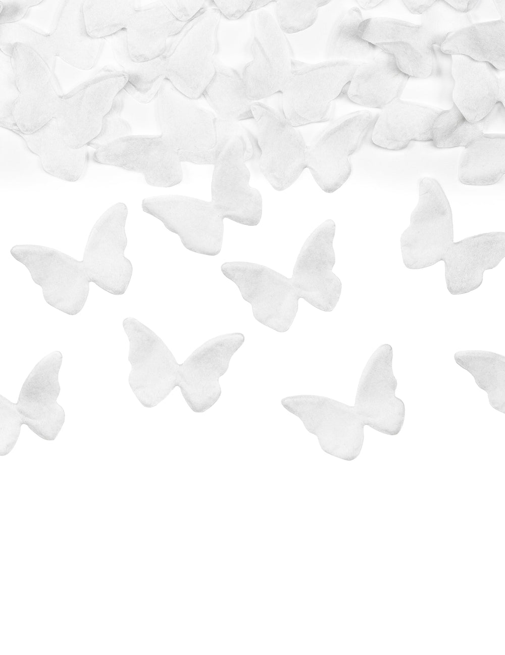 Gros plan sur les confettis papillons blancs du canon à confettis papillons pour fête