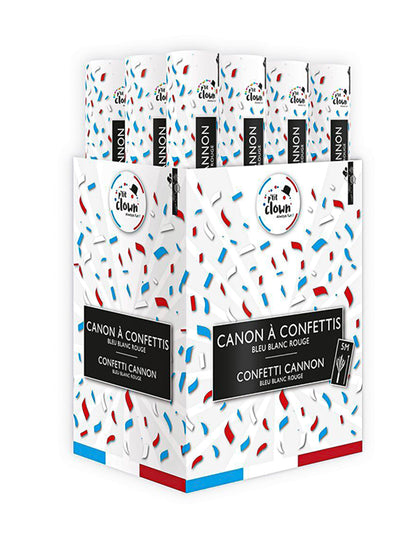 Canhão de confettis adepto azul, branco e vermelho 40 cm