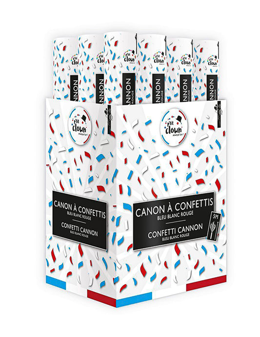 Canhão de confettis adepto azul, branco e vermelho 40 cm