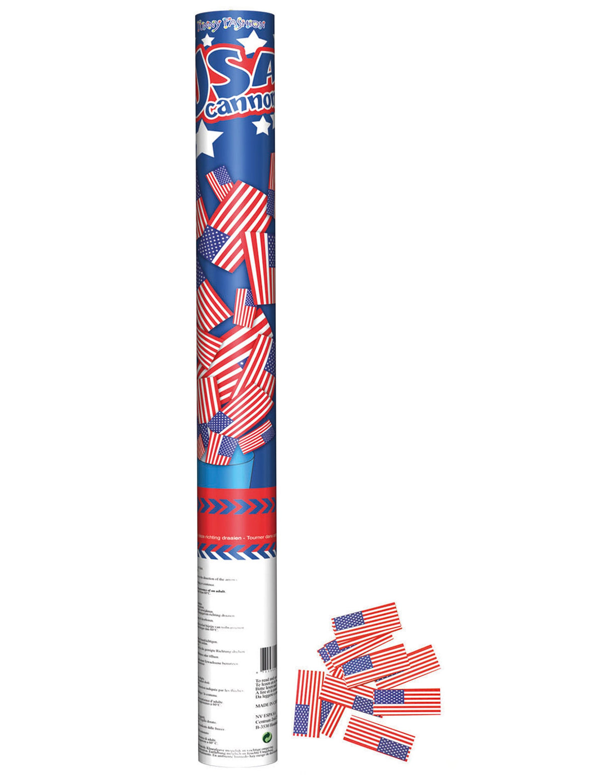 Canon à confettis drapeau USA pour fête bleu blanc rouge