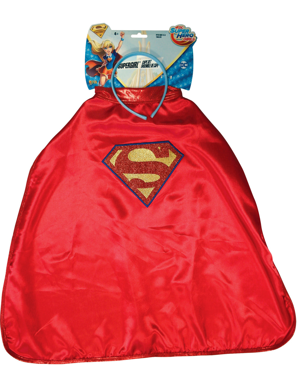 Vue de face de la cape et serre-tête Supergirl Super Hero Girls