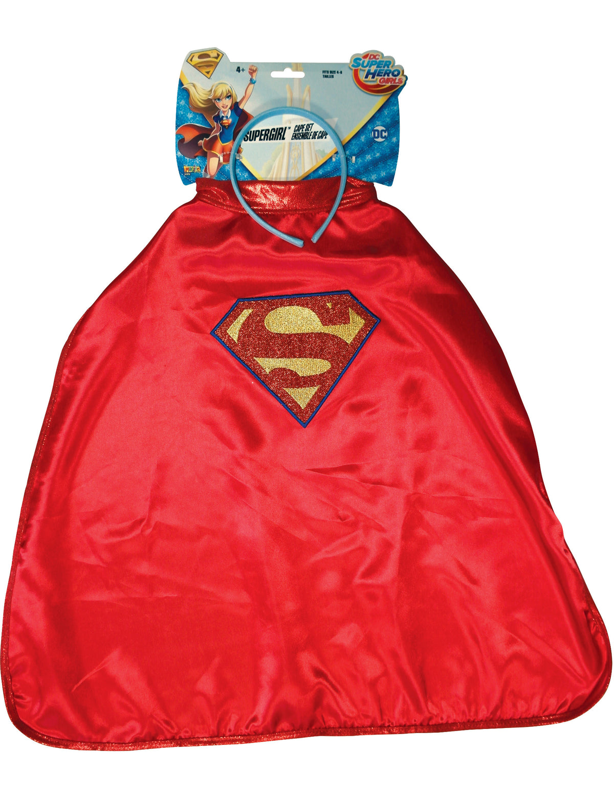 Vue de face de la cape et serre-tête Supergirl Super Hero Girls